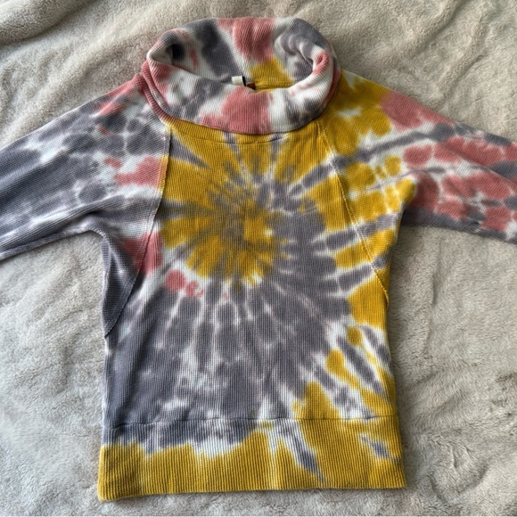Anthropologie Pilcro Angie Tie Dye Cowl Neck Thermal Sweatshirt Top Size M - Picture 5 of 8